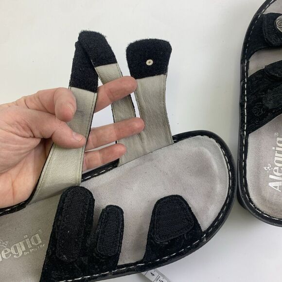 Alegria Strappy Slide Sandal Black Nubuck Embossed Slip On Womens 40 9.5 - 10 - Picture 14 of 15